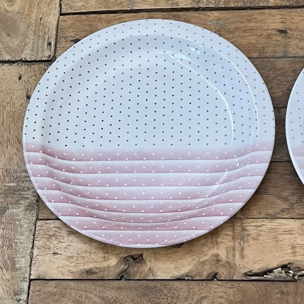 2 Vintage Churchill England 8” Salad Plates Pink Stripes And Polka Dots